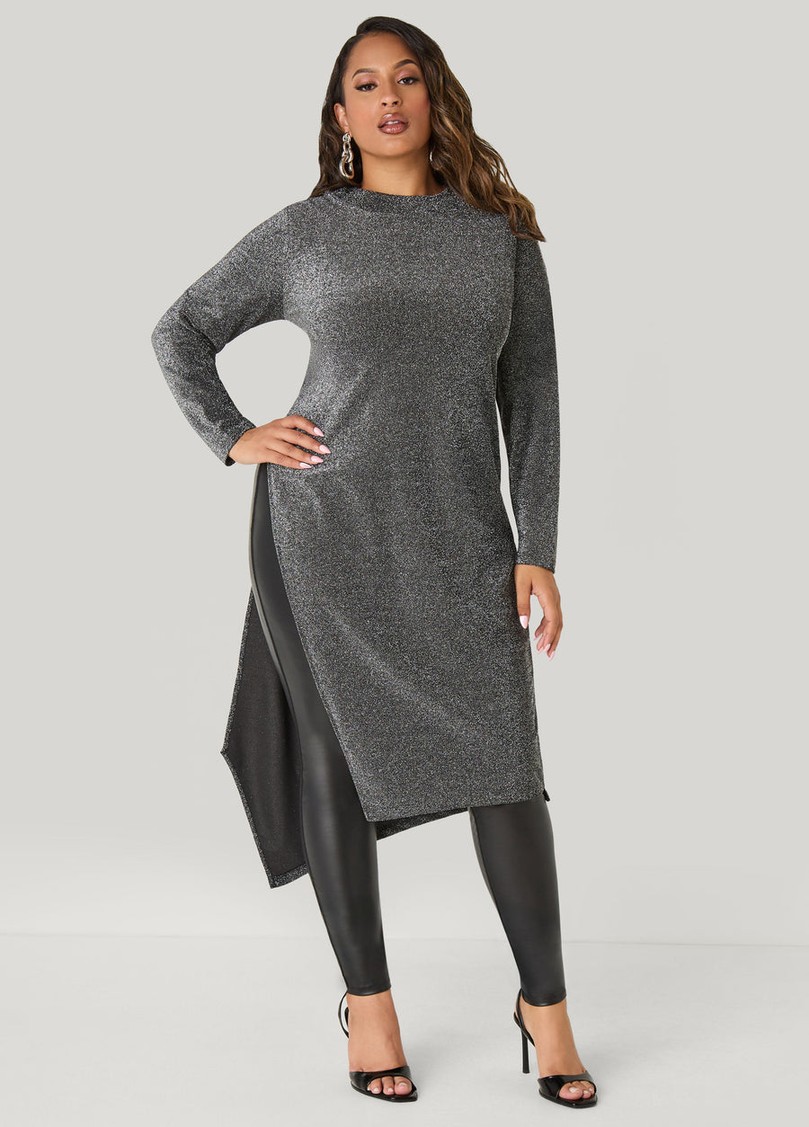 Plus Size Asymmetric Metallic Duster