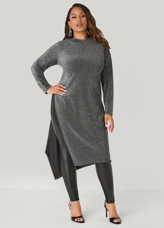 Plus Size Asymmetric Metallic Duster