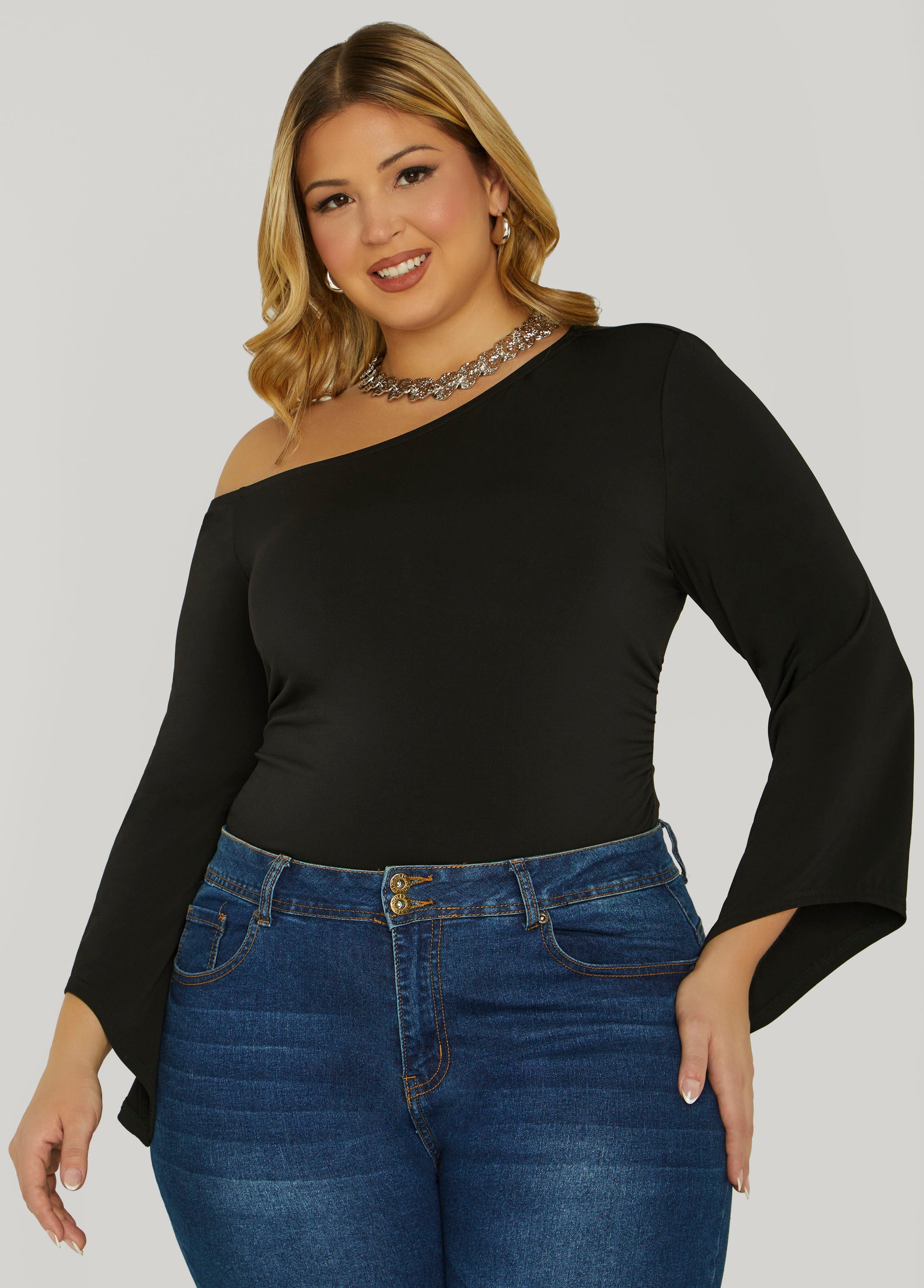 Plus Size Gathered Off The Shoulder Top