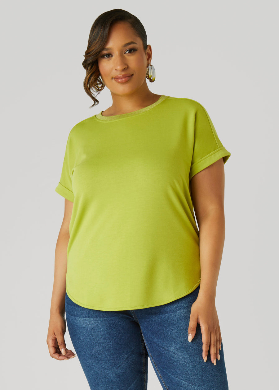 Plus Size Cuffed Metallic Trimmed Tee