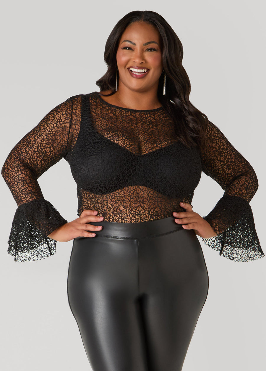 Plus Size Corded Open Knit Top