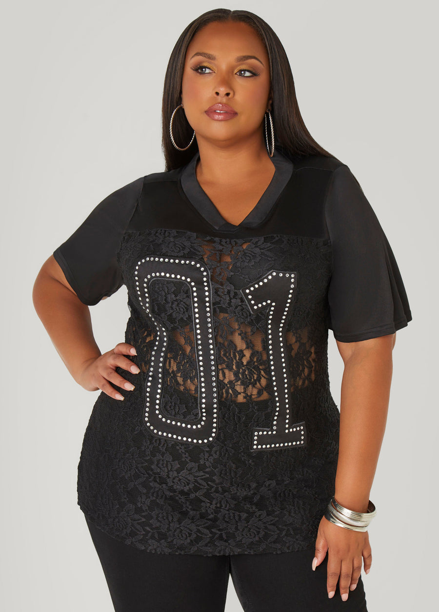 Plus Size Crystal 01 Lace Jersey Tee