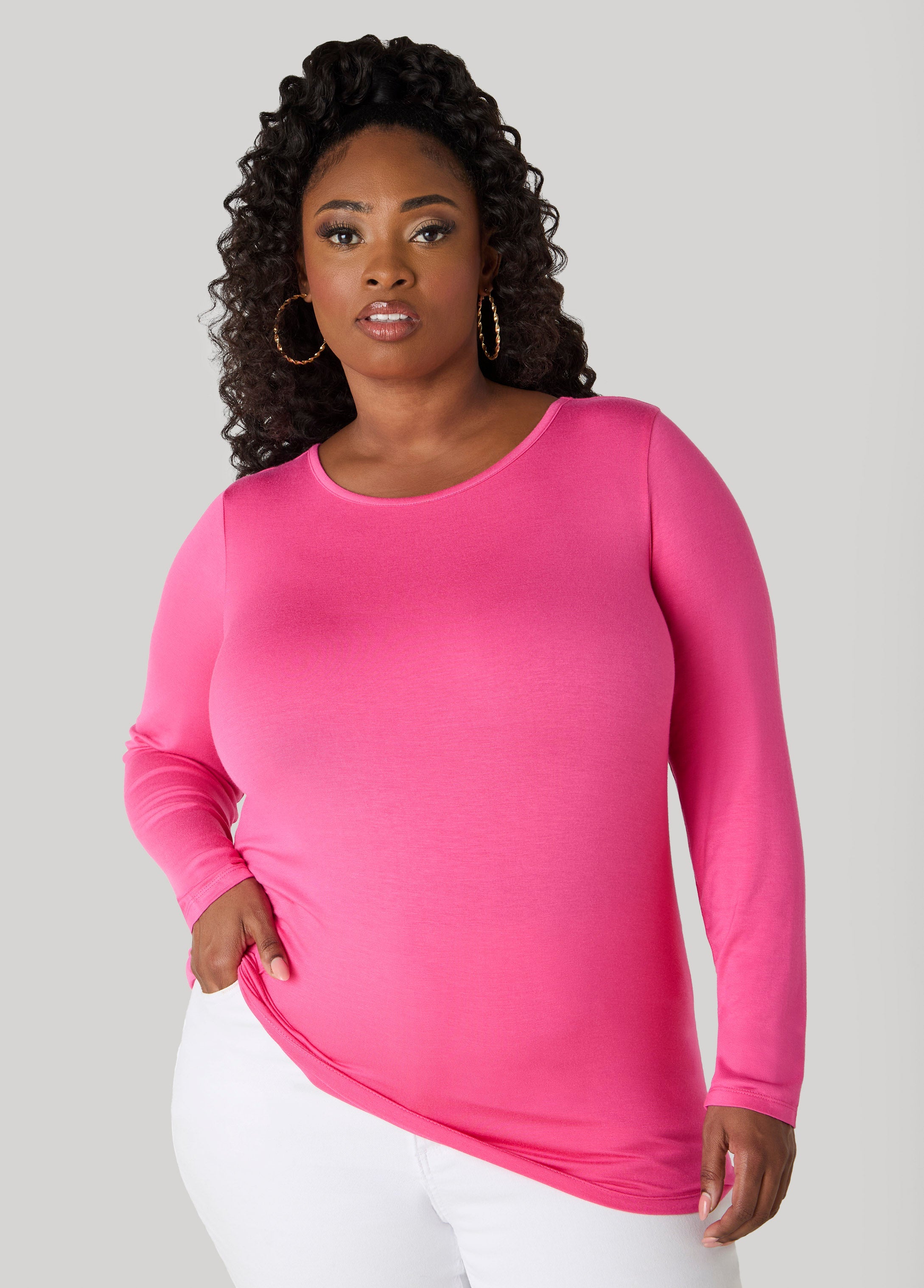 Plus Size Long Sleeve Tee Basic Jersey T Shirt Plus Size Tops