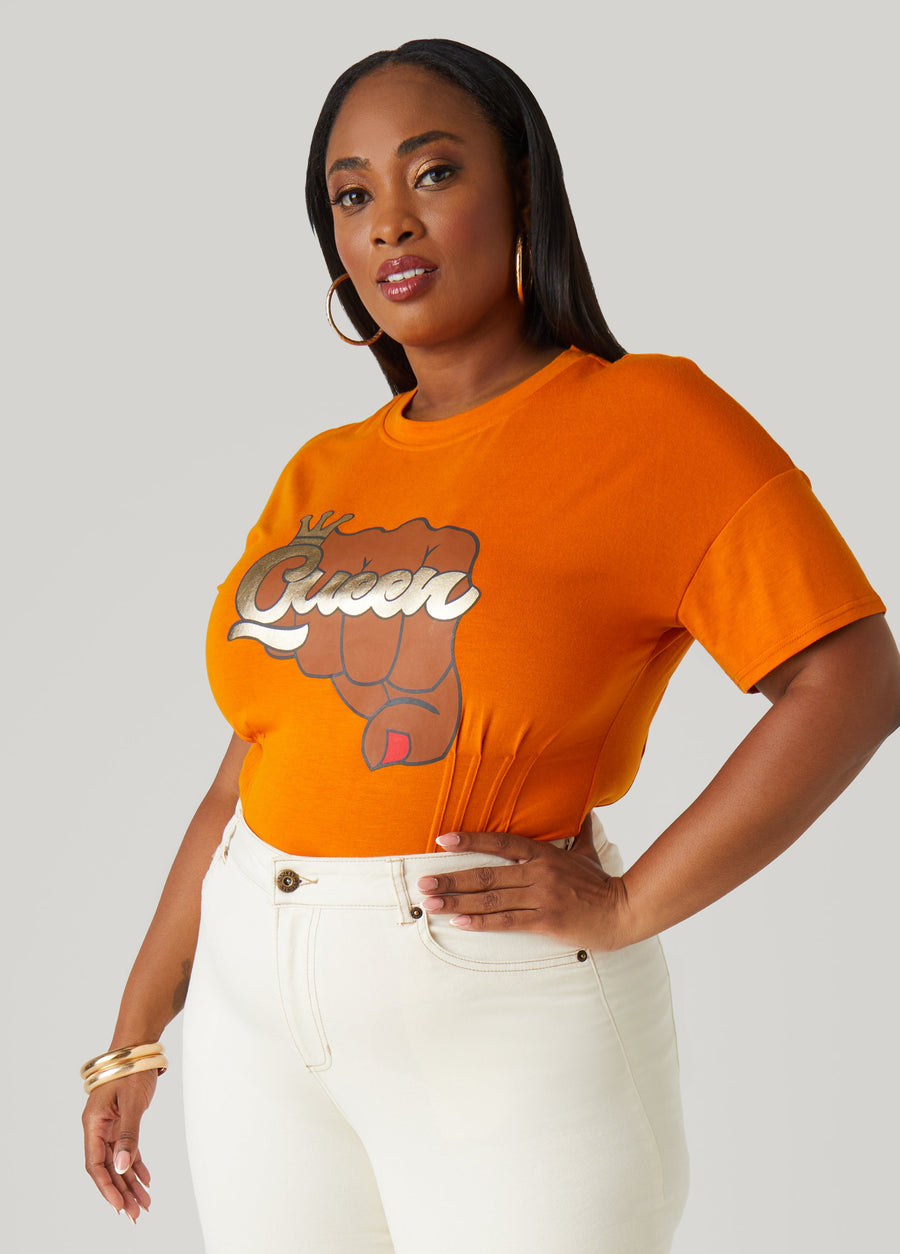 Plus Size Metallic Queen Graphic Tee