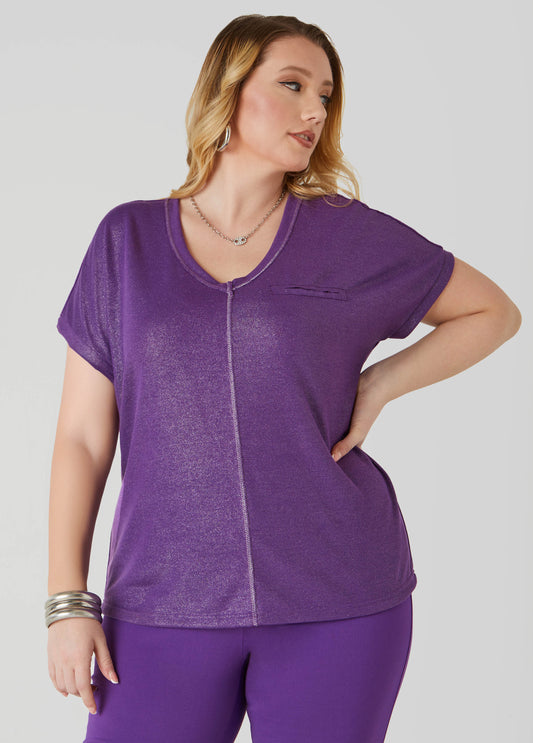 Plus Size Sequined Metallic Jersey Tee