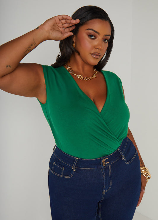 Plus Size Faux Wrap Jersey Top