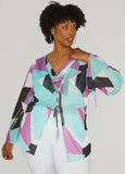 Plus Size Tie Front Abstract Mesh Top