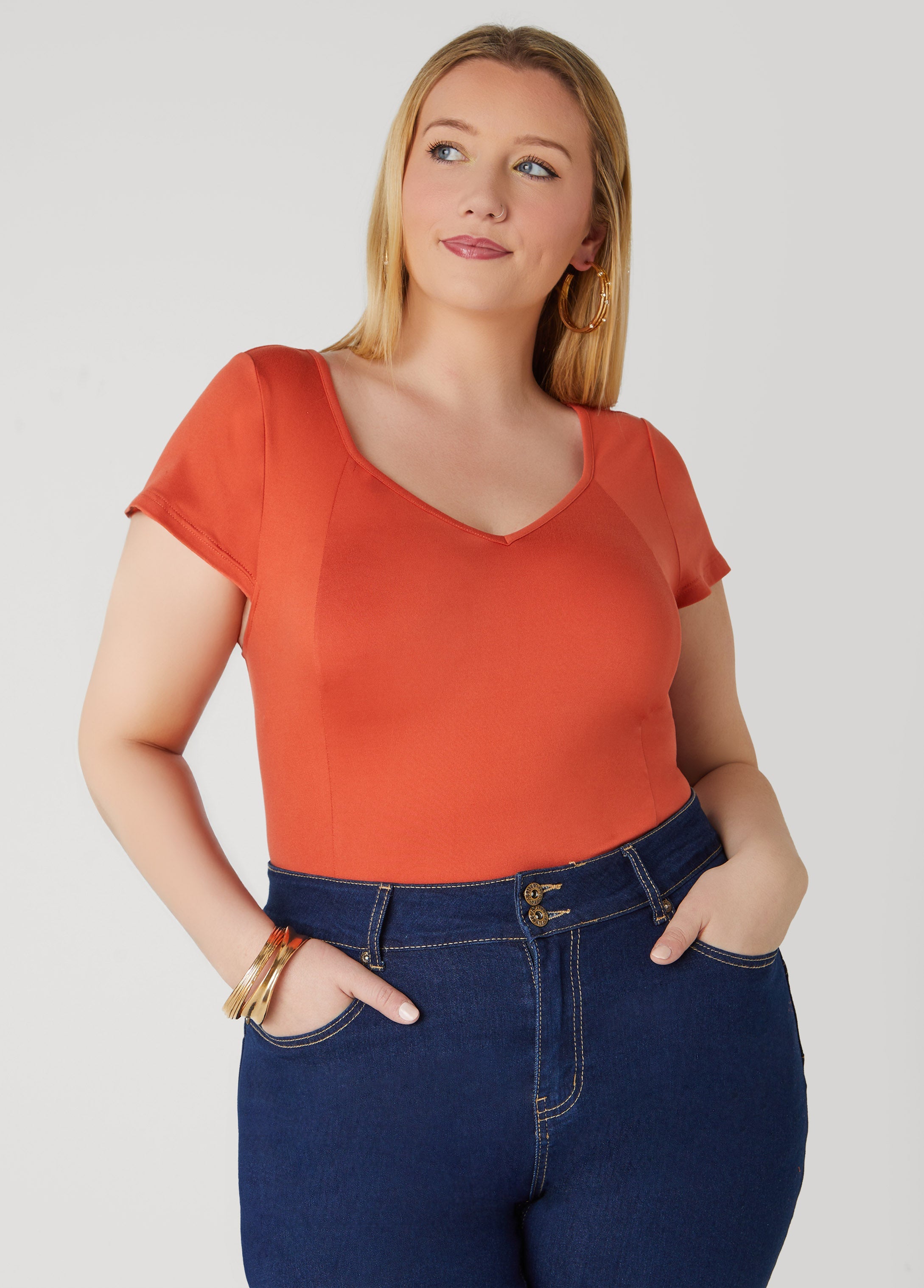 Plus Size V Neck Jersey Tee