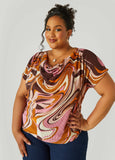 Plus Size Plisse Swirl Print Top