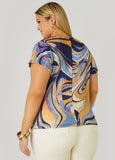Plisse Swirl Print Top