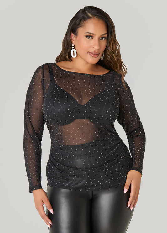 Plus Size Studded Mesh Top