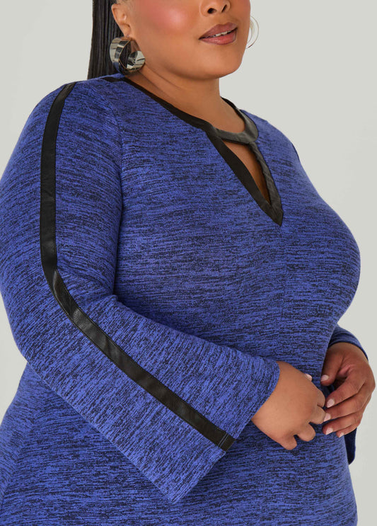 Faux Leather Trimmed Marled Top