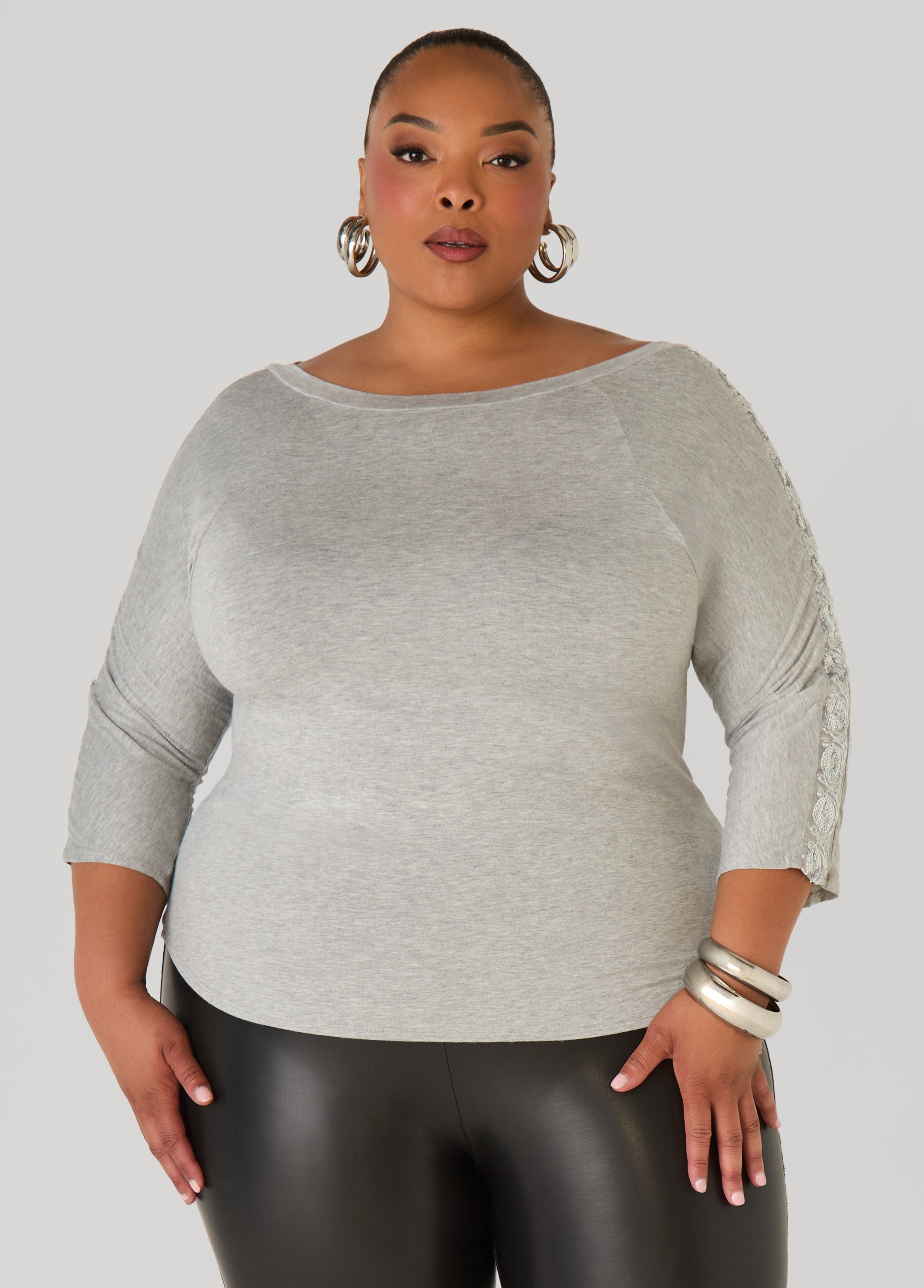 Plus Size Embellished Paneled Jersey Top