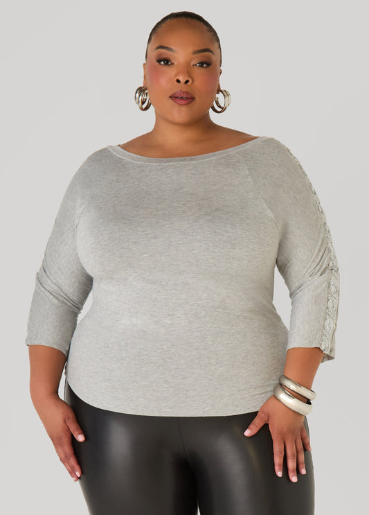 Plus Size Embellished Paneled Jersey Top