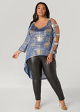 Plus Size Crystal Cutout Sleeve Knitted Top
