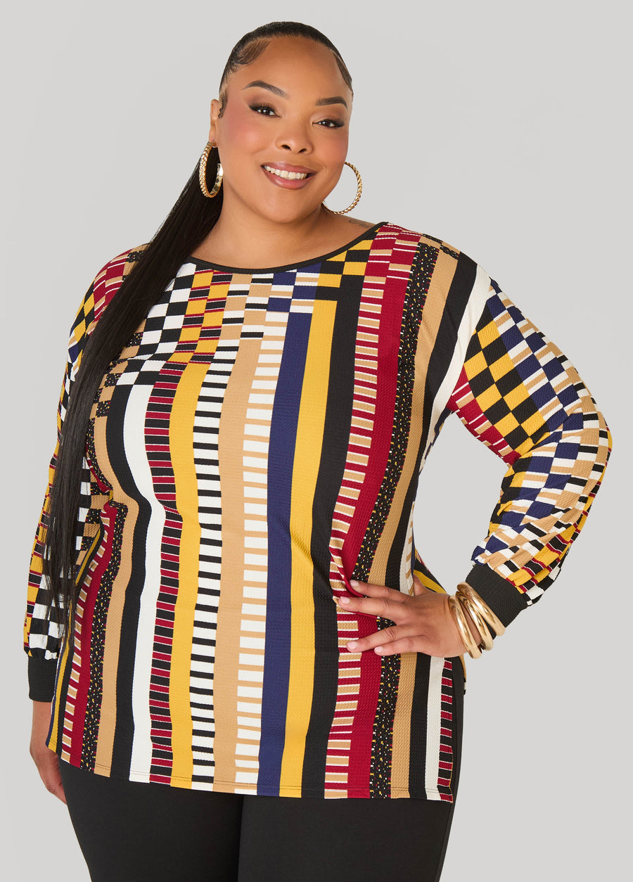 Plus Size Geo Print Textured Hi Low Top