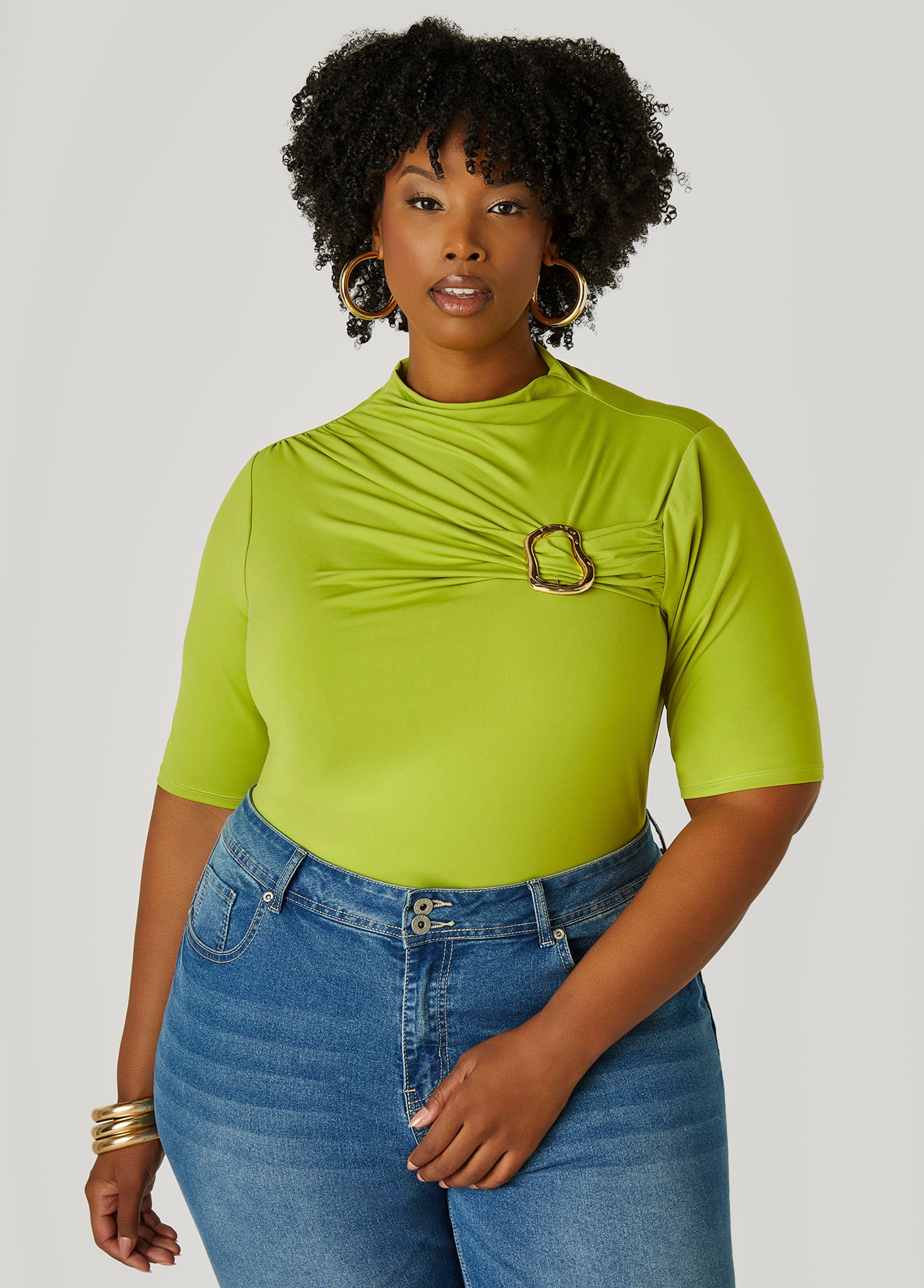 Plus Size Gathered Embellished Top