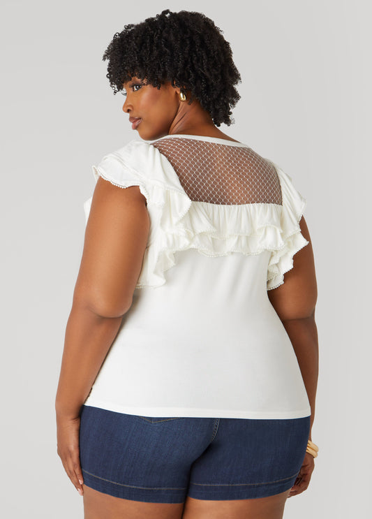 Faux Pearl Mesh Paneled Top