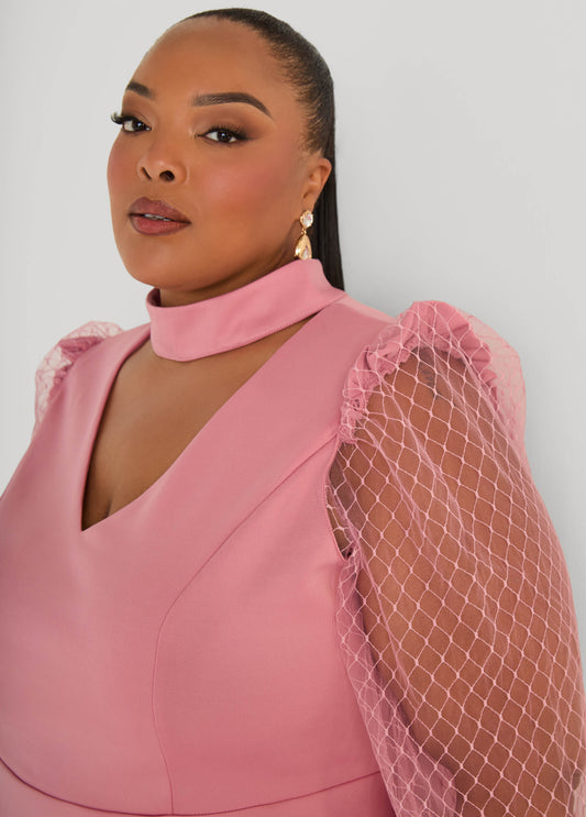 Mesh Paneled Cutout Peplum Top