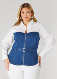 Plus Size Belted Poplin And Denim Shirt