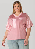 Plus Size Stretch Satin And Mesh Jersey Tee
