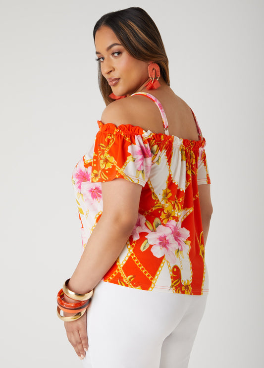 Printed Cold Shoulder Top