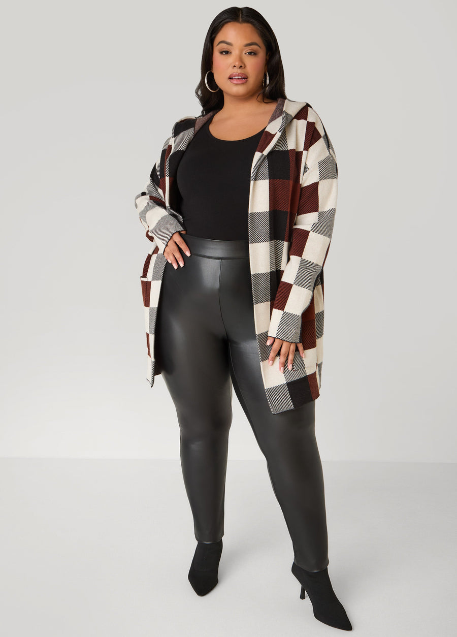 Plus Size Plaid Hooded Cardigan