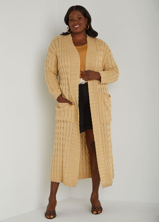 Pocketed Cable Knit Duster