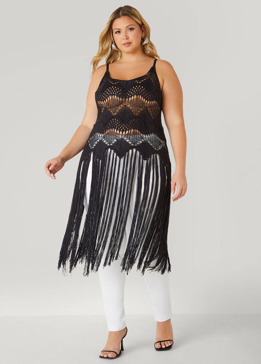 Plus Size Fringed Crochet Knit Top