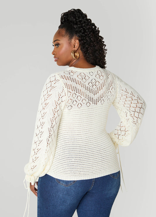 Drawstring Crochet Sweater