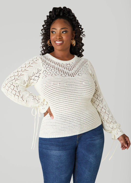 Plus Size Crochet Top Plus Size Open Knit Sweater Drawstring Knit Top