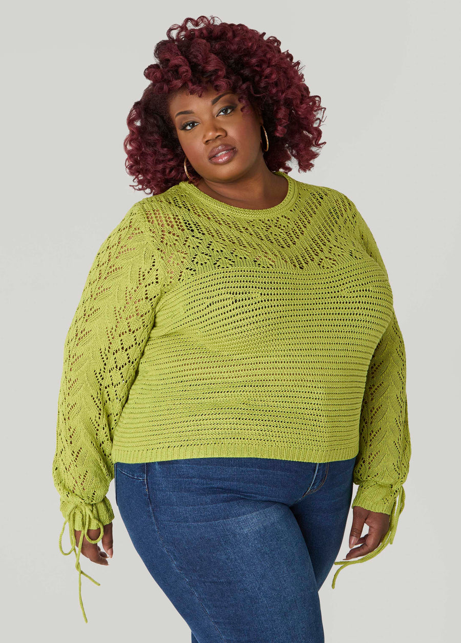 Plus Size Crochet Top Plus Size Open Knit Sweater Drawstring Knit Top