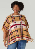 Plus Size Fringed Plaid Poncho