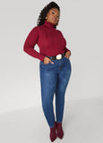 Classic Plus Size Fitted Turtleneck Ribbed Knit Sweater