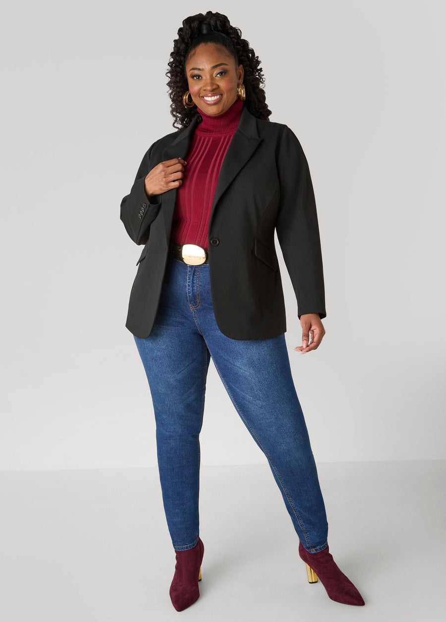 Classic Plus Size Fitted Turtleneck Ribbed Knit Sweater