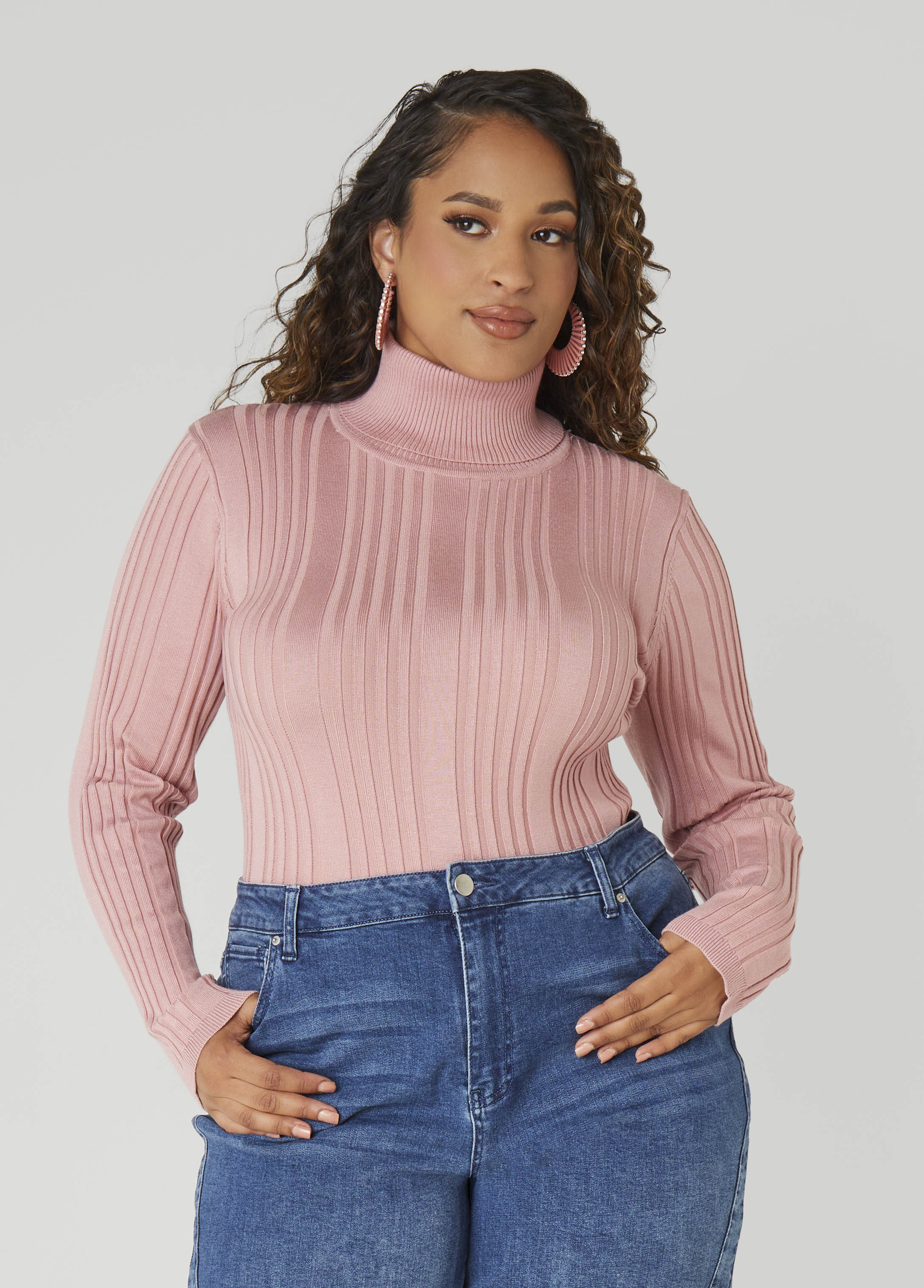 Plus Size Ribbed Knit Turtleneck Sweater