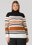 Striped Ribbed Turtleneck Sweater