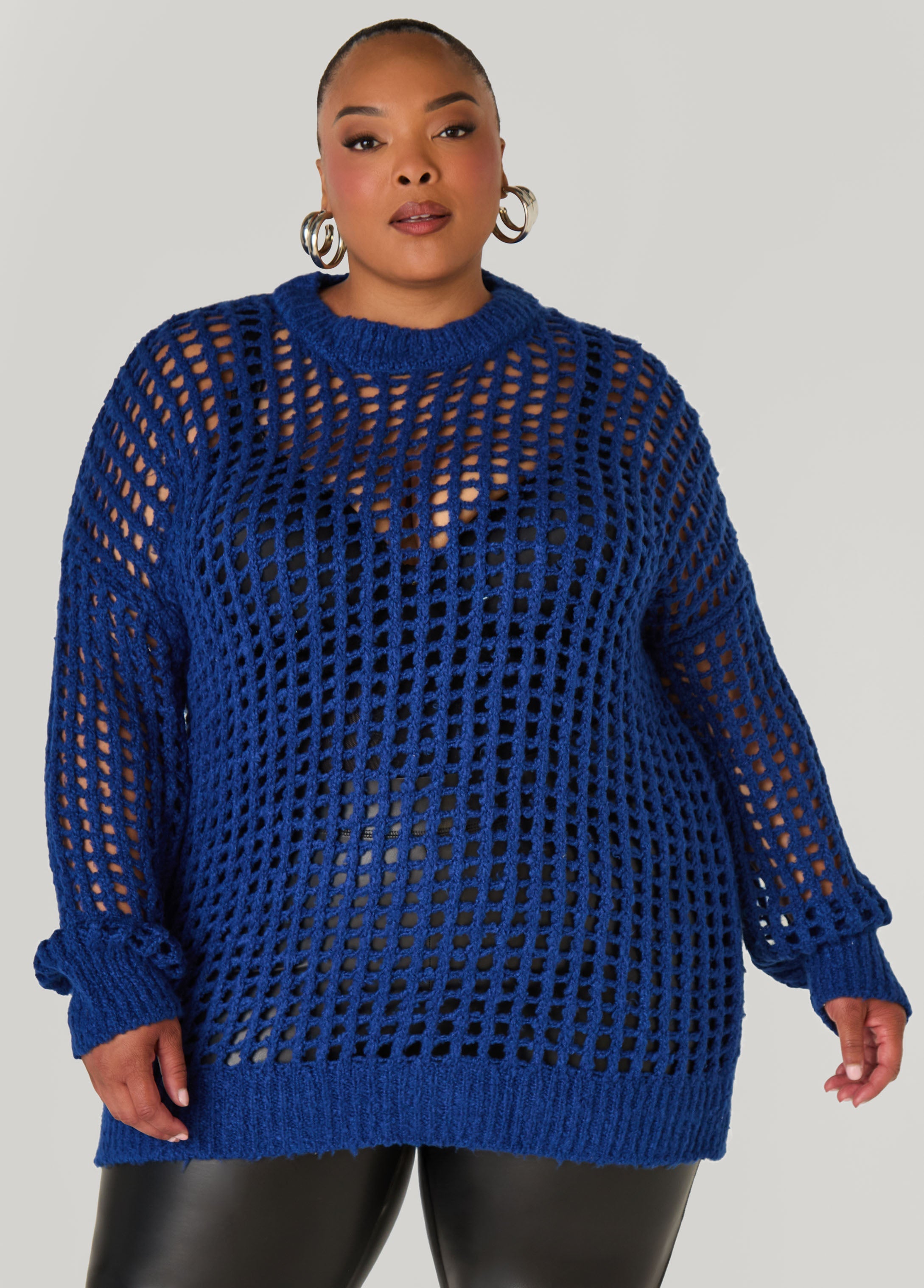 Plus Size Crewneck Open Knit Sweater