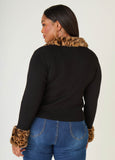 Leopard Faux Fur Trimmed Sweater
