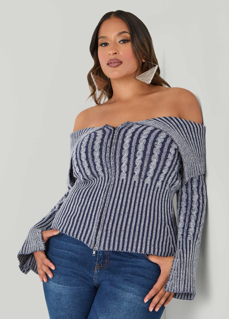 Plus Size Foldover Zip Front Sweater