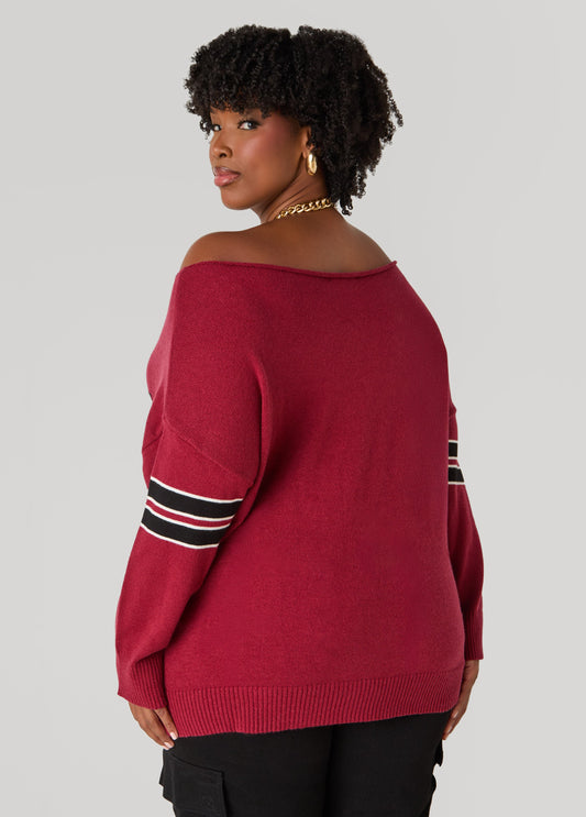 Off The Shoulder Varsity Sweater