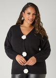 Plus Size Ribbed Rosette Cardigan