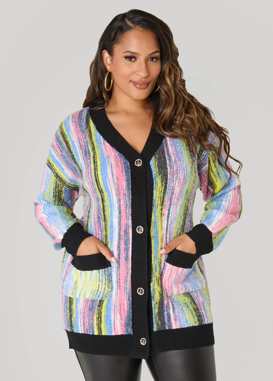 Plus Size Striped Boucle Cardigan