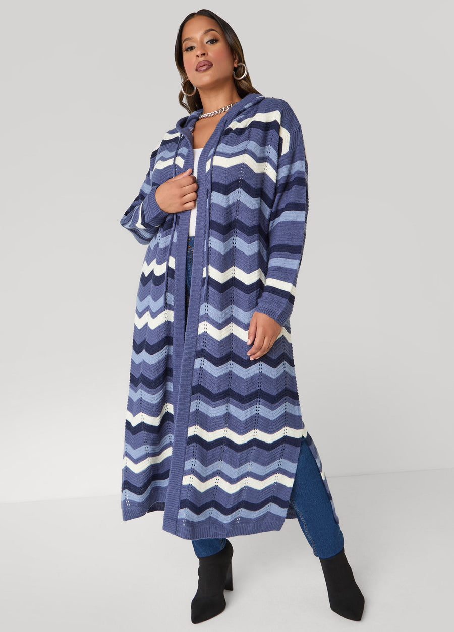 Plus Size Hooded Chevron Duster