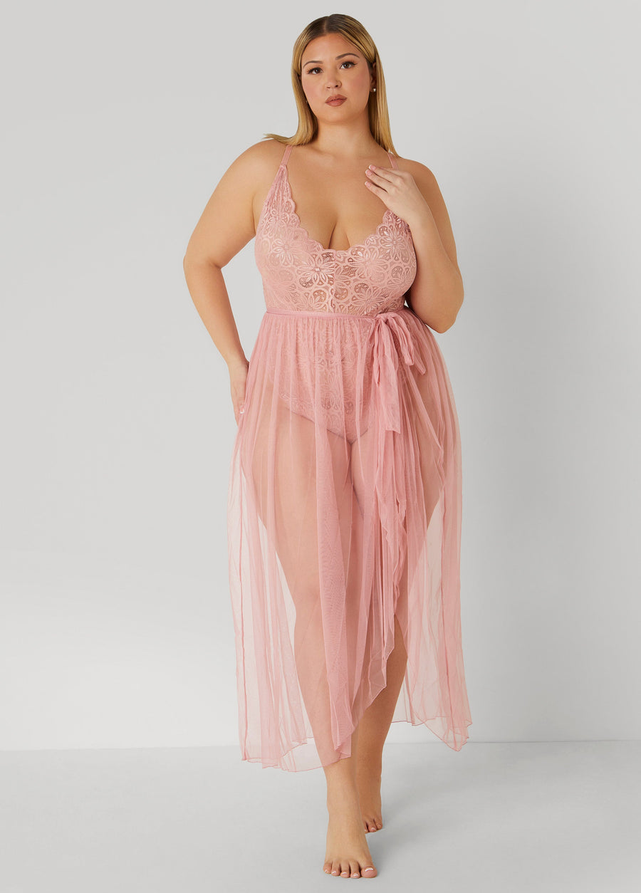 Plus Size Lingerie Bodysuit And Skirt Set