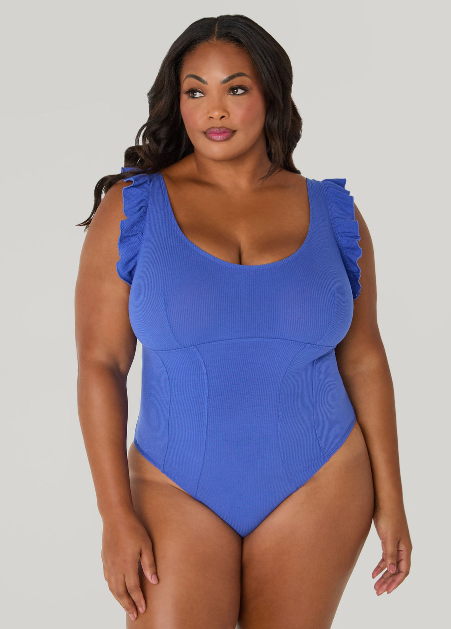 Plus Size Ruffled Ribbed Jersey Bodysuit