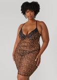 Plus Size Ruched Animal Mesh Chemise Set