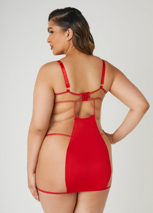 Caged Mesh Paneled Chemise Set