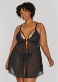 Plus Size Mesh And Lace Babydoll Set