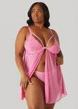 Plus Size Lace And Mesh Babydoll Set